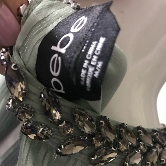 Bebe size M mint green long sleeve rhinestone top - Picture 3 of 3